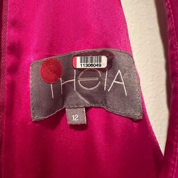 Theia Size 12 Fucia Smooth Mermaid Gown Dress Sleeveless Pink V-Neck $795 - Picture 4 of 8